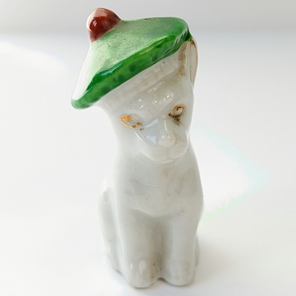 Green and White Decor Accents Ceramic Dog Figurine